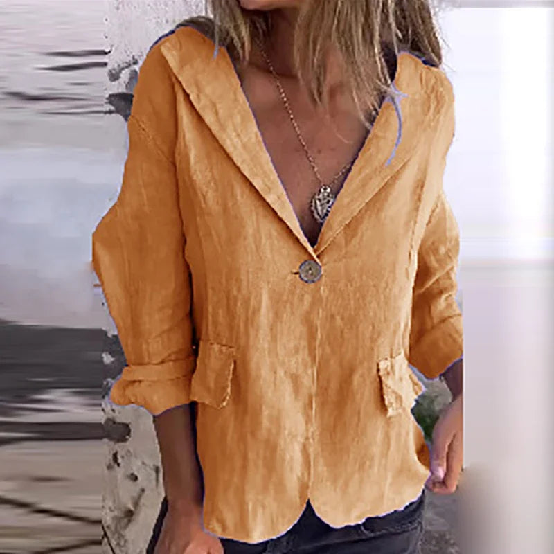 Cotton and Linen Casual Lapel Single-button Thin Coat