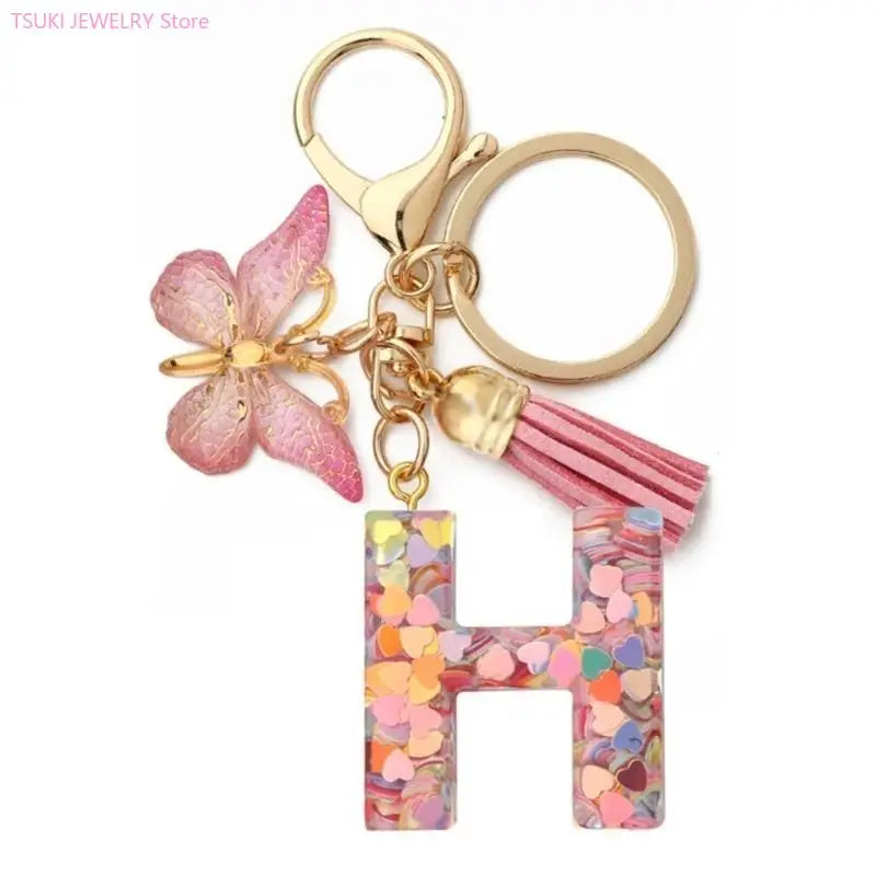 Butterfly Letter Keychain Tassel Design Vibrant Durable Lightweight Gift