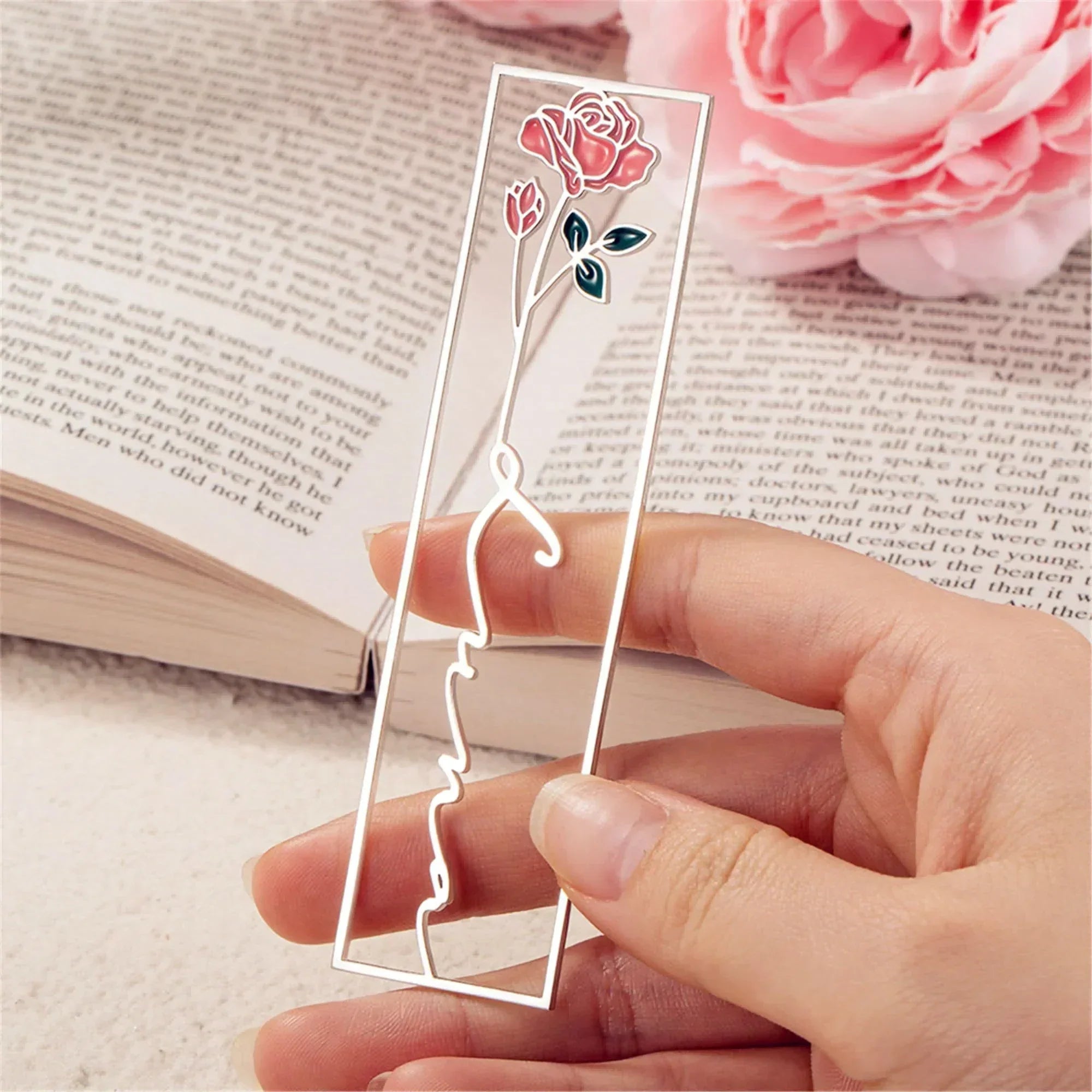 Custom Birth Flower Name Bookmark, Colorful Birthday Flower Stainless Steel Bookmarks, Gifts for Kids/Book Lovers/Reader