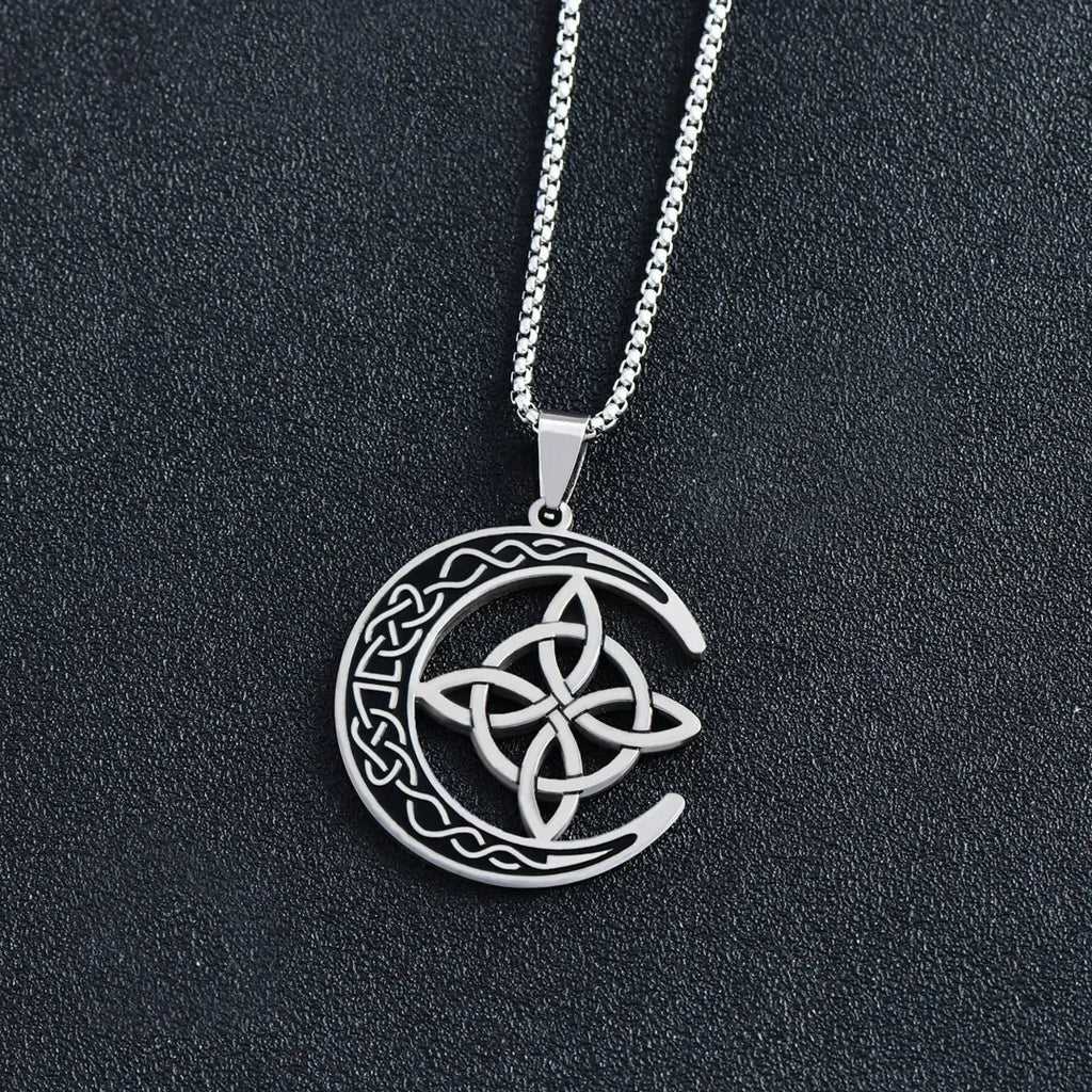 Celtic Knot Crescent Steel Pendant Necklace