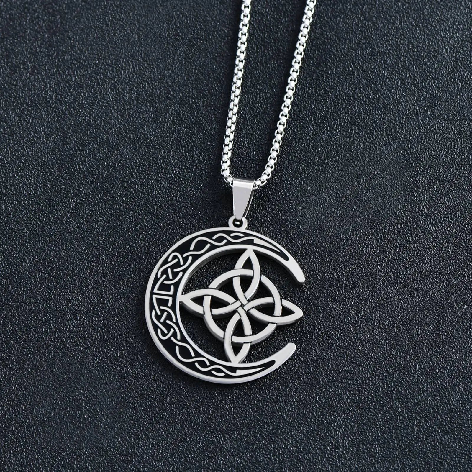 Celtic Knot Crescent Steel Pendant Necklace