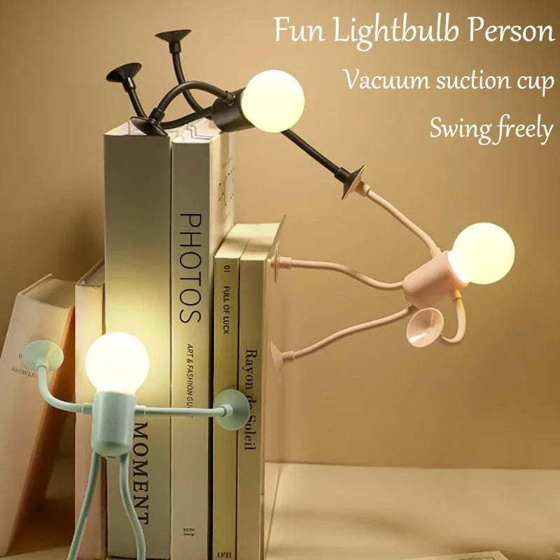 Changeable Shape Funny Sportsman Night Light Cute Creative Mini Cartoon Portable Bulb Suction Cup Lights Bendable Desk Lamp for Tabletop Shelves Decor Decompression Ornaments