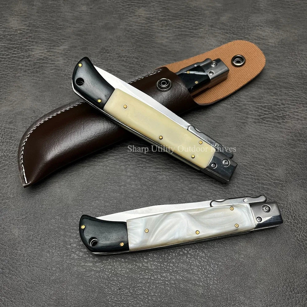 440C Stainless Steel Outdoor Folding Knife 4.1-Inch with Durable Shell Resin Handle