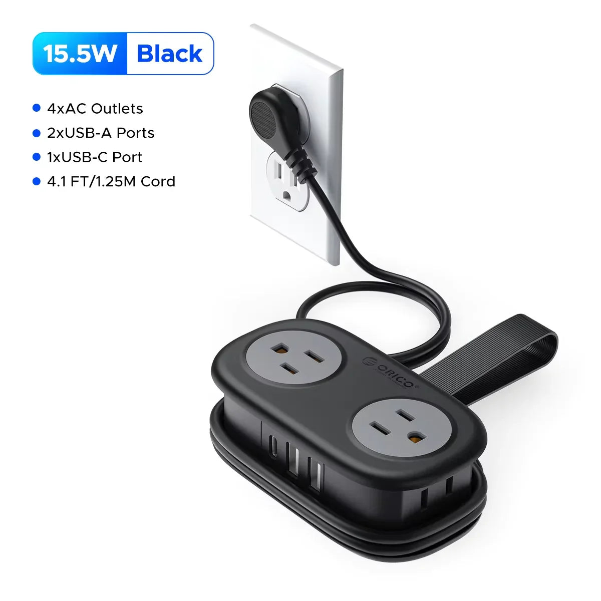 4FT Travel Power Strip with 4 AC Outlets
