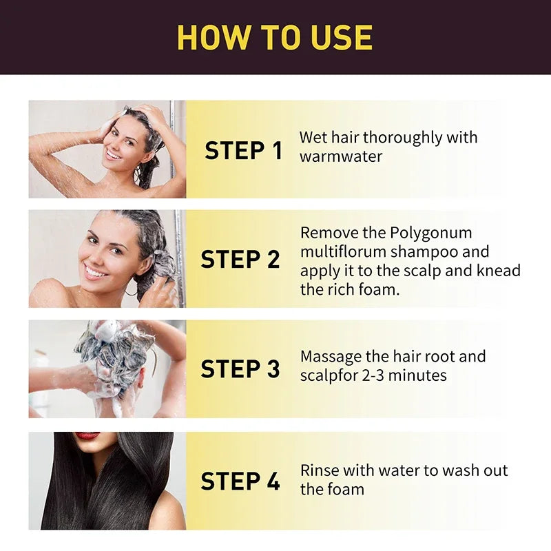 Black Hair Dye Shampoo Instant 3 in 1 +100% Grey Coverage - Herbal Ingredients