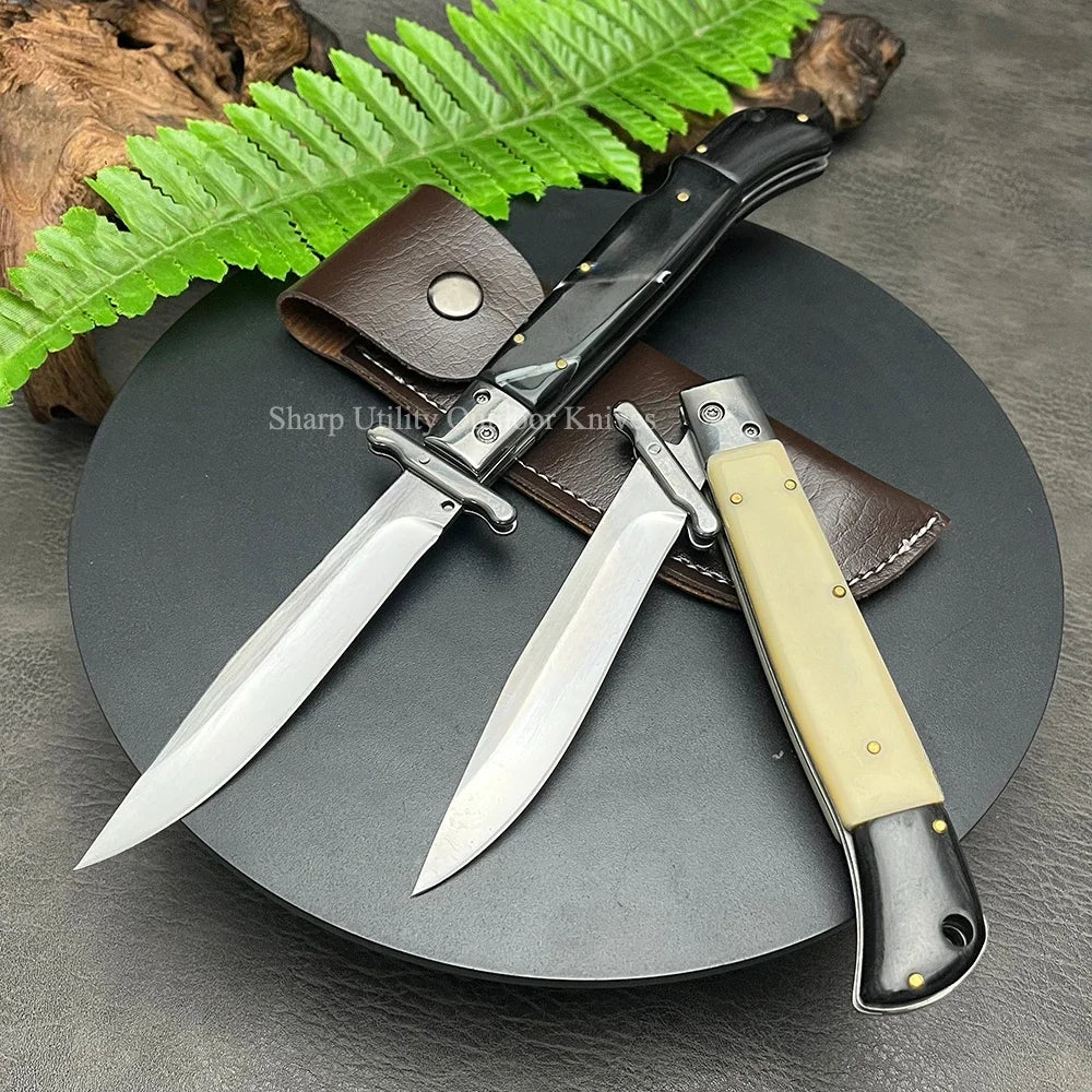 440C Stainless Steel Outdoor Folding Knife 4.1-Inch with Durable Shell Resin Handle