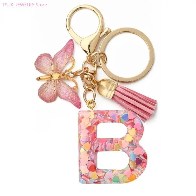 Butterfly Letter Keychain Tassel Design Vibrant Durable Lightweight Gift