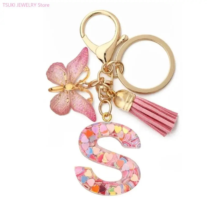 Butterfly Letter Keychain Tassel Design Vibrant Durable Lightweight Gift