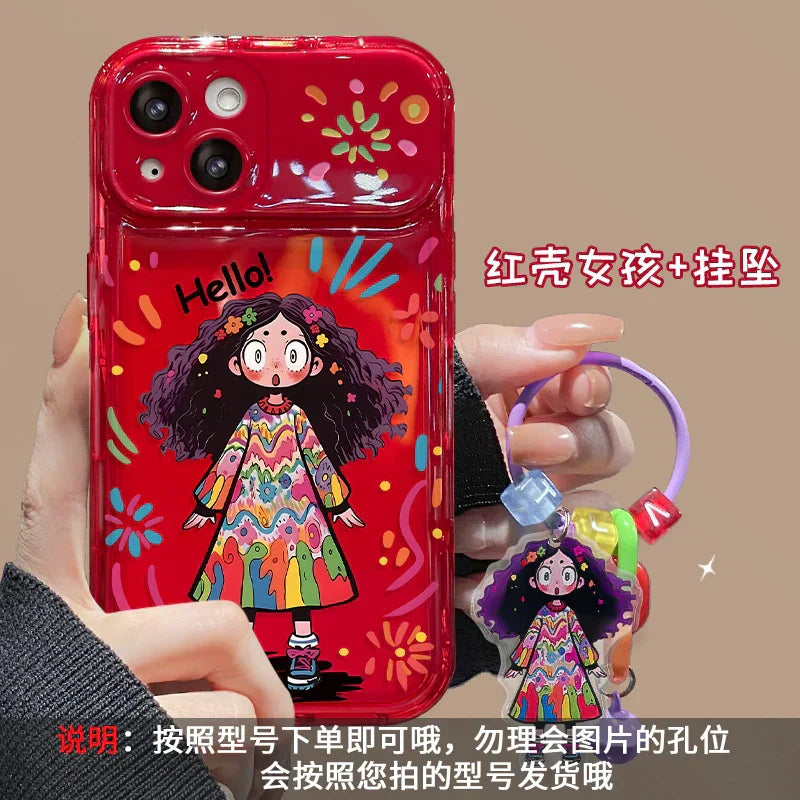 Creative Graffiti Cute Girl Phone Case with Flip Mirror for iPhone