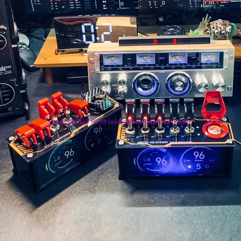 Cool USB Charging Hub, With Airplane Switches And App-controlled RGB Lights, Original & One-Of-A-Kind Design, 6 Ports, Unique Gifts For Men