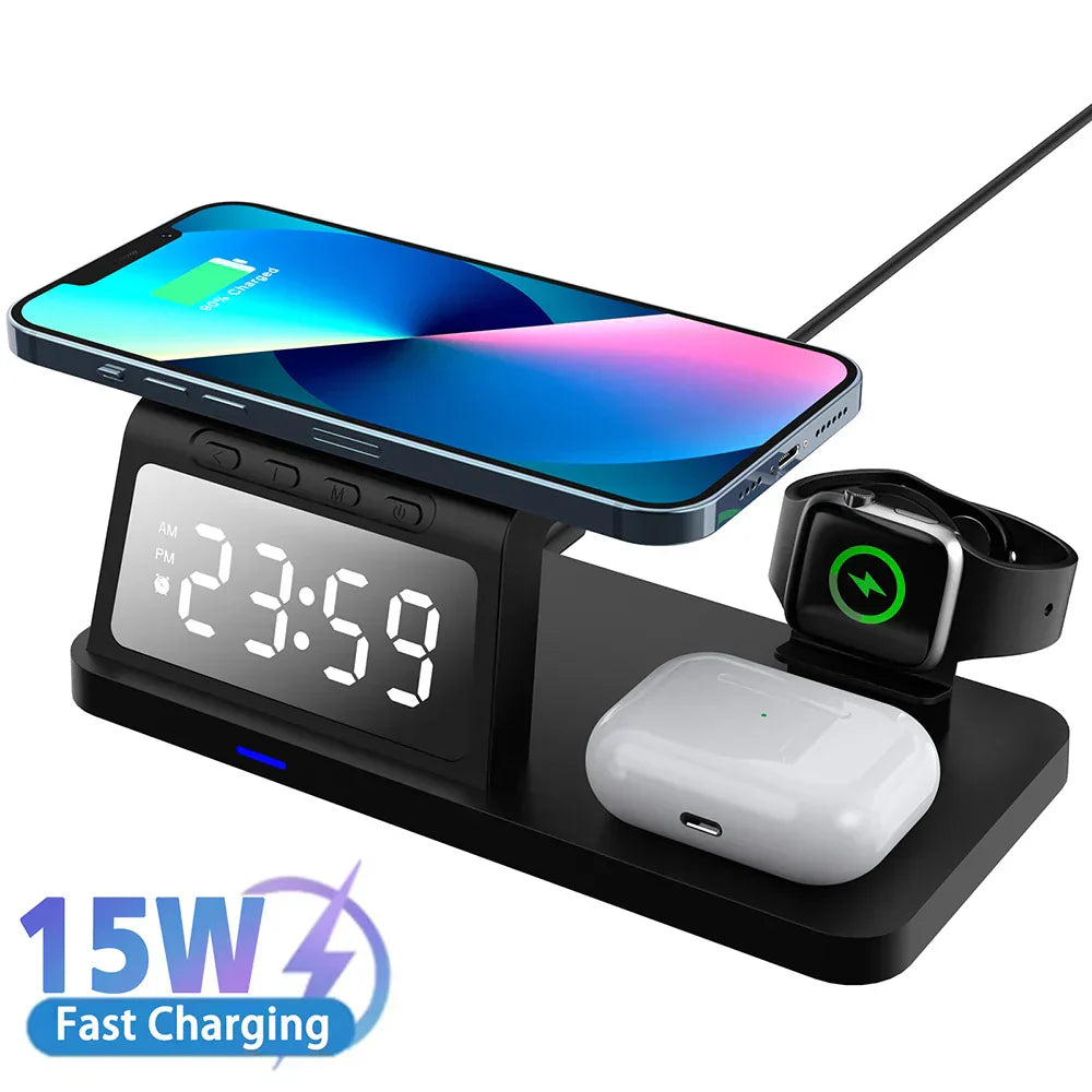 Charging Station with Clock, Wireless Charger（Fast Charging)⚡