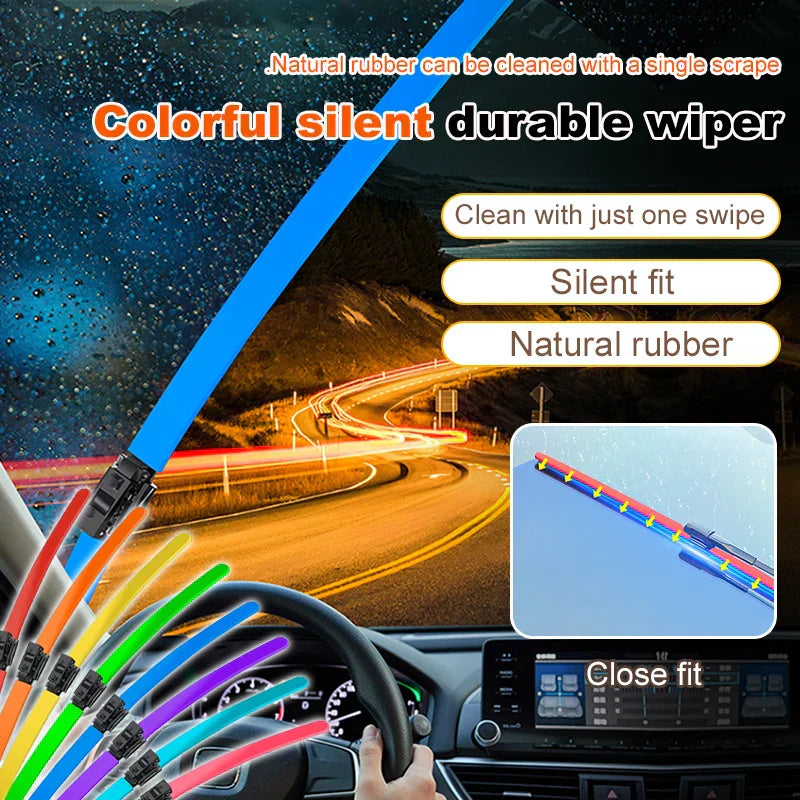 Colorful Boneless Silent Windshield Wipers - Clear Vision in Style!