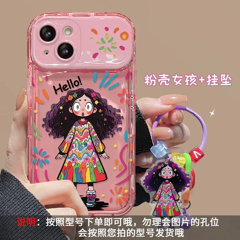Creative Graffiti Cute Girl Phone Case with Flip Mirror for iPhone
