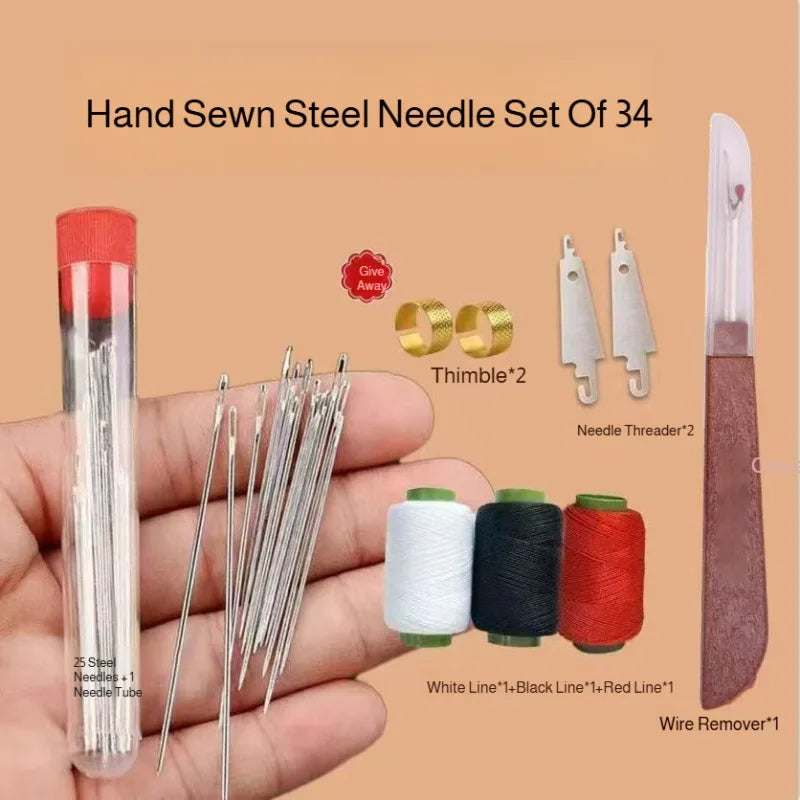 34PCS Big Eye Steel Needles Set
