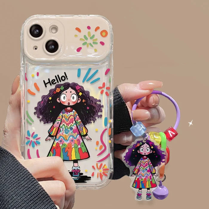 Creative Graffiti Cute Girl Phone Case with Flip Mirror for iPhone