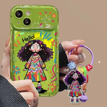 Creative Graffiti Cute Girl Phone Case with Flip Mirror for iPhone