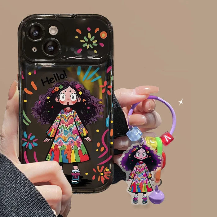 Creative Graffiti Cute Girl Phone Case with Flip Mirror for iPhone